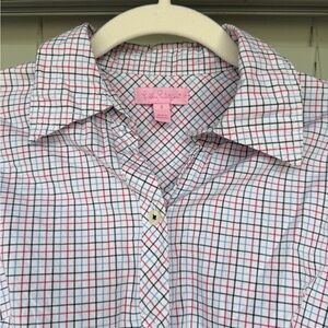Lilly Pulitzer Plaid Cap Sleeve Button Down Shirt